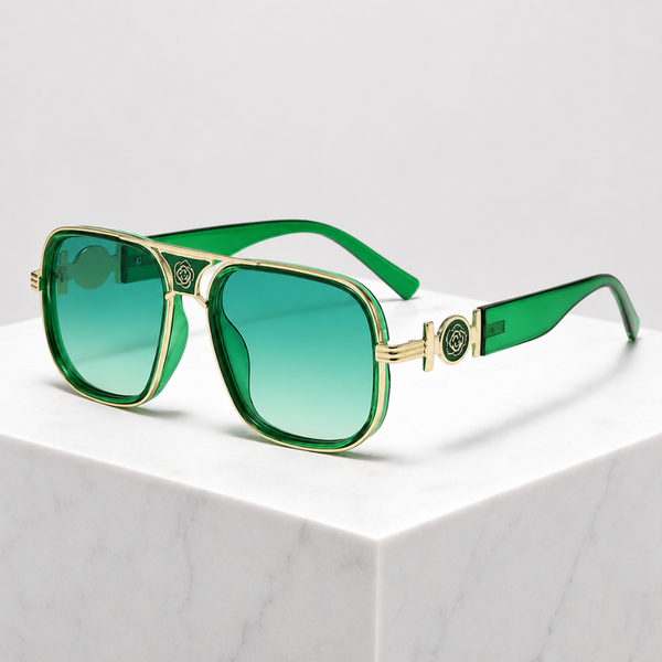 Women's green floral sunglasses back view — statement — Deidra Aviator Sunglasses — Sonverdano