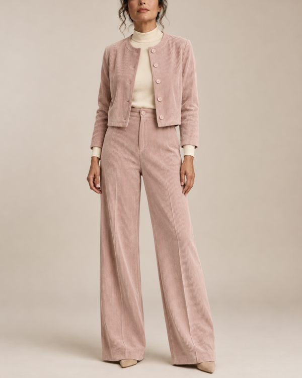Women's pink ribbed pants alternate angle — versatile — Sissi Corduroy 2-Piece Set — Sonverdano