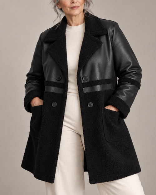 Women's black jacket detail view — outerwear — Shanna Sherpa Coat for every occasion — Sonverdano