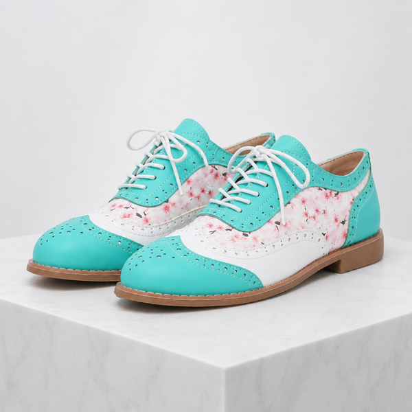 Women's turquoise lace shoes back view — versatile — Betty Wingtip Oxford Shoes — Sonverdano