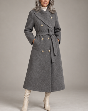 Women's gray jacket alternate angle — outerwear — Eleanor Wrap-Collar Coat — Sonverdano