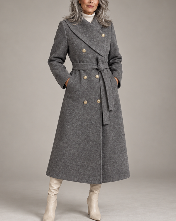Women's gray jacket alternate angle — outerwear — Eleanor Wrap-Collar Coat — Sonverdano