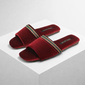 Women's red spin-ons open toe slippers — footwear