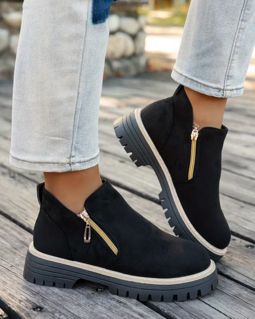 Women's black suede boots alternate angle — rugged — Maren Ankle Boots — Sonverdano