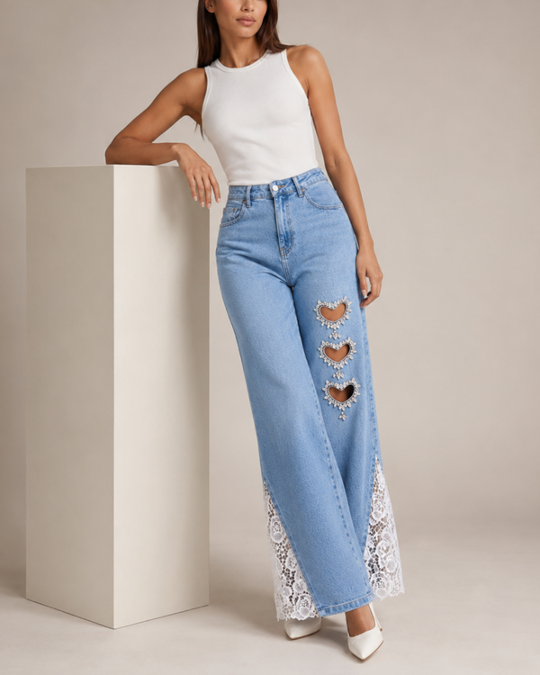 Sabrina Rhinestone Heart Jeans