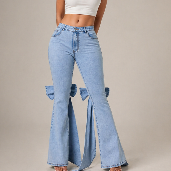 Women's denim jeans alternate angle — casual — Kimberly Bow Jeans for every occasion — Sonverdano