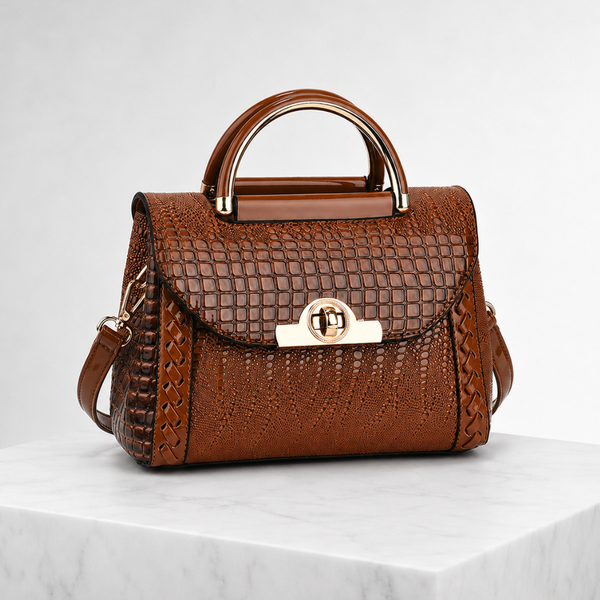 Women's brown handbag side view — everyday — Valentina Croc Handbag — Sonverdano