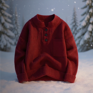 Red sweater on a snowy background with trees