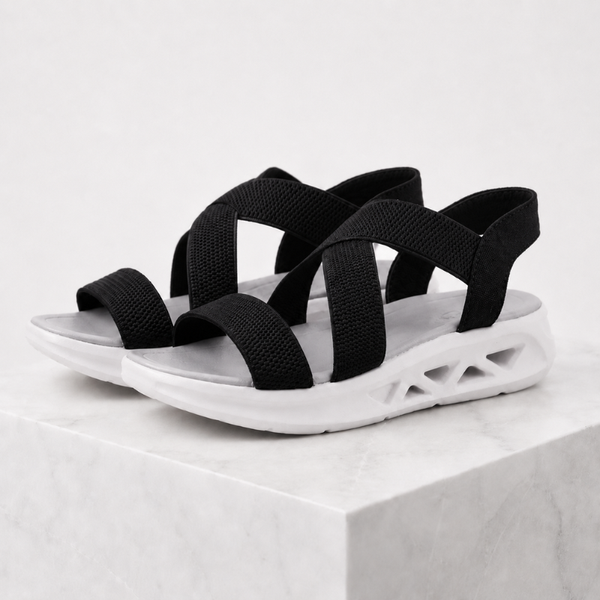 Women's black geometric sandals alternate angle — versatile — Florence Orthopedic Sandals — Sonverdano