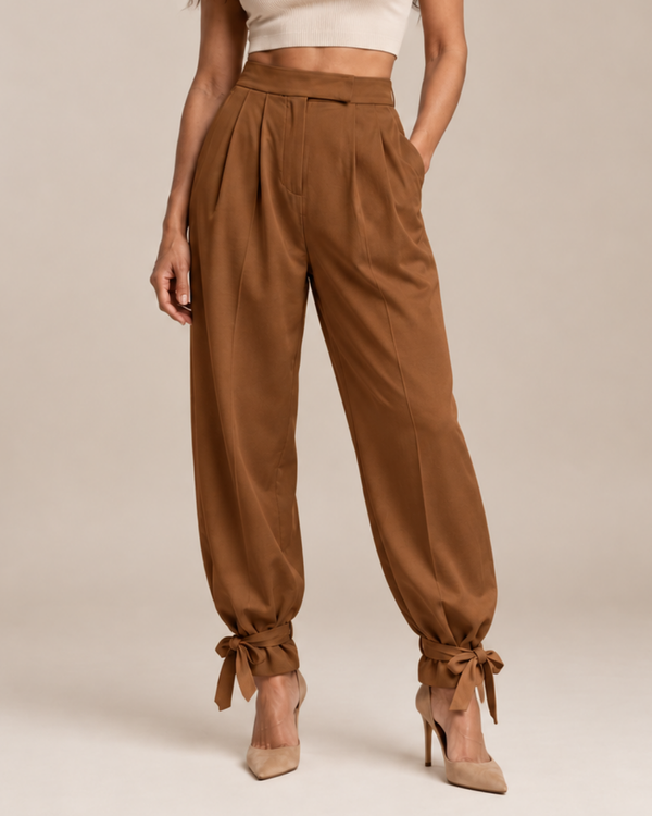 Women's brown pants front view — versatile — Romola Ballon Pants for every occasion — Sonverdano