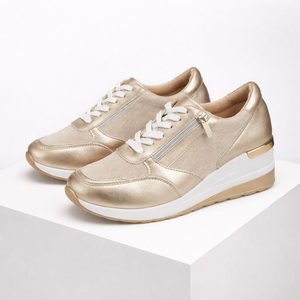Women's gold bailey wedge heel sneakers — footwear