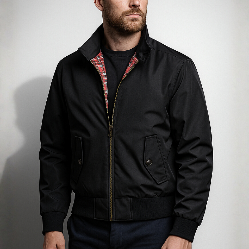 Light blue jacket worn by a person on a plain background