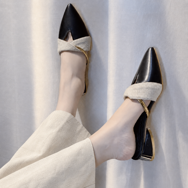 Women's leather sandals detail view — versatile — Evelyn Pointed Toe Mules — Sonverdano