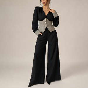 Women's tweed pants alternate angle — versatile — Claudine 2 Piece Set — Sonverdano