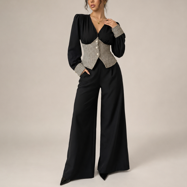 Women's tweed pants alternate angle — versatile — Claudine 2 Piece Set — Sonverdano