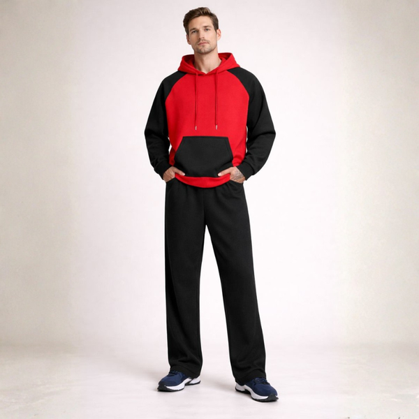 Men's red fleece set back view — coordinated — Louis Fleece 2 Piece Set — Sonverdano