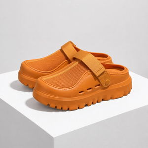 Women's orange mesh sandals detail view — versatile — Kai Mesh Sandals — Sonverdano
