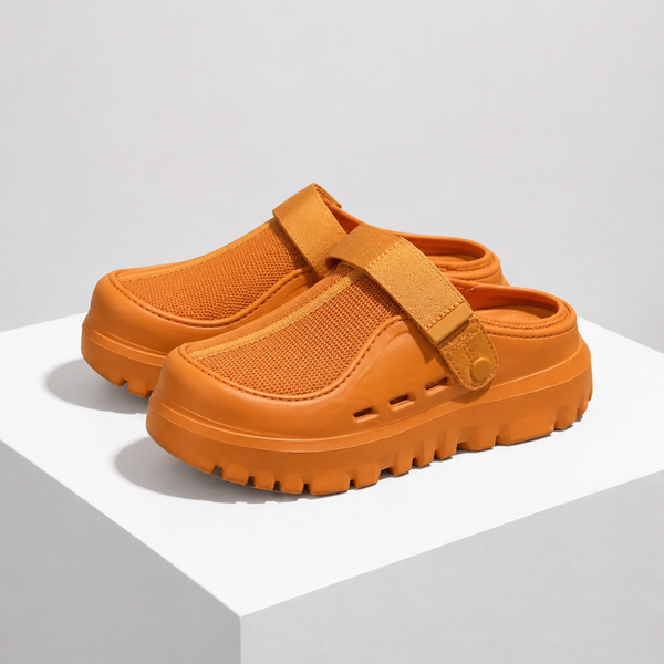 Women's orange mesh sandals detail view — versatile — Kai Mesh Sandals — Sonverdano