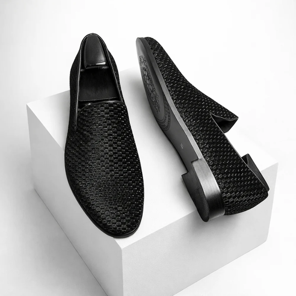 Men's black velvet shoes color detail — versatile — Benedict Velvet Flat Shoes — Sonverdano