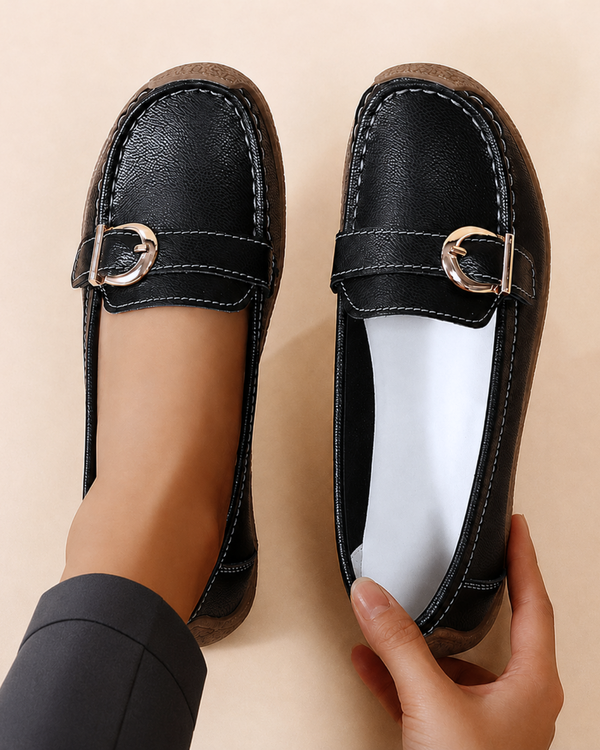 Women's loafers styled look — versatile — Lorraine Orthopedic Buckle Loafers — Sonverdano