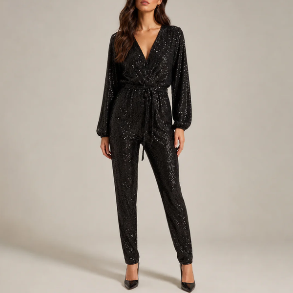 Women's black dress back view — chic — Julie Sequin Jumpsuit for every occasion — Sonverdano