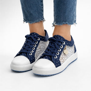 Women's denim denim sneakers close-up — casual — Stacy Denim Lace Sneakers — Sonverdano