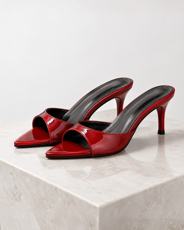 Women's red heels detail view — elegant — Gia Pointed Toe Mules for every occasion — Sonverdano