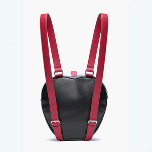 Black bag with red straps on a white background