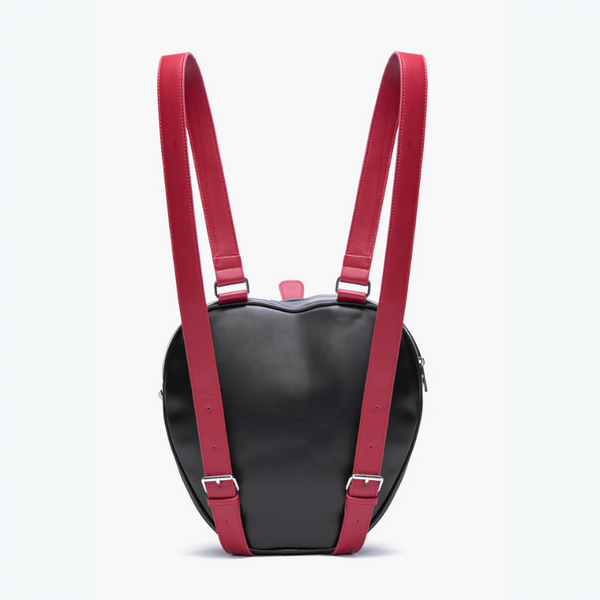 Black bag with red straps on a white background
