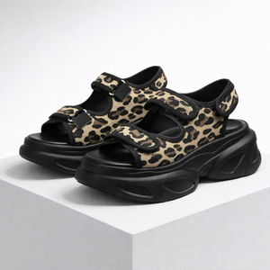 Women's leopard sandals color detail — summer — Lizzie Chunky Sandals — Sonverdano