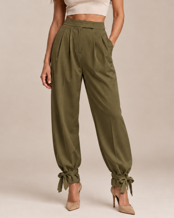 Women's green pants side view — versatile — Romola Ballon Pants for every occasion — Sonverdano