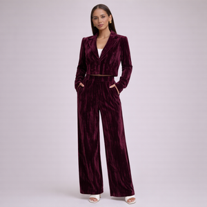 Women's purple silk set alternate angle — coordinated — Djuna Velvet 2 Piece Set — Sonverdano