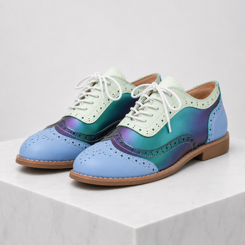 Women's blue lace shoes color detail — versatile — Betty Wingtip Oxford Shoes — Sonverdano