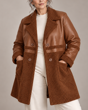 Women's brown jacket side view — outerwear — Shanna Sherpa Coat for every occasion — Sonverdano