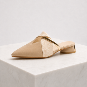 Women's beige leather sandals alternate angle — versatile — Evelyn Pointed Toe Mules — Sonverdano