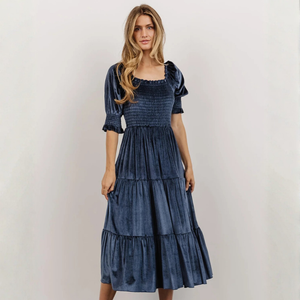 Women's Blue dress with velvet flat — special occasions