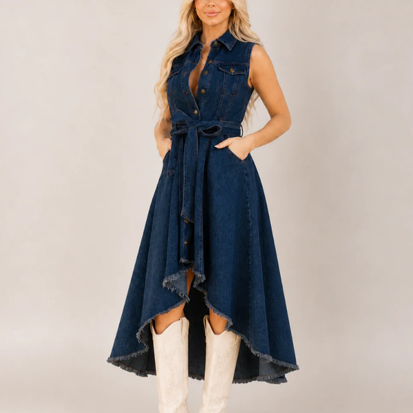 Women's denim dress styled look — chic — Loretta Denim Dress for every occasion — Sonverdano