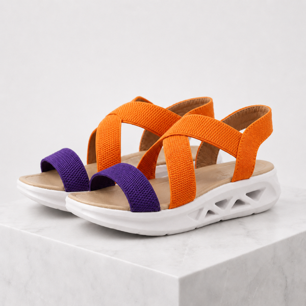 Women's orange & purple geometric sandals color detail — versatile — Florence Orthopedic Sandals — Sonverdano