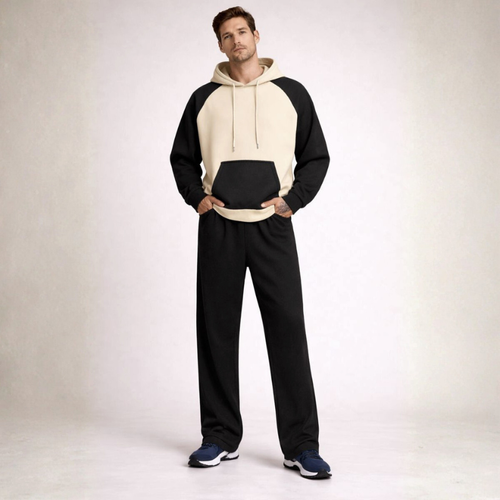 Men's khaki fleece set close-up — coordinated — Louis Fleece 2 Piece Set — Sonverdano