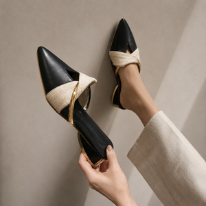 Women's leather sandals side view — versatile — Evelyn Pointed Toe Mules — Sonverdano