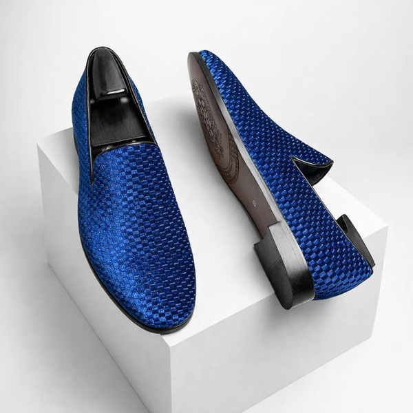 Men's blue velvet shoes back view — versatile — Benedict Velvet Flat Shoes — Sonverdano
