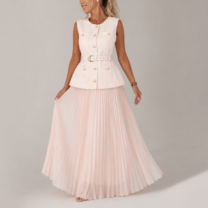 Women's pink chiffon dress close-up — chic — Cosette 2 Piece Set for every occasion — Sonverdano