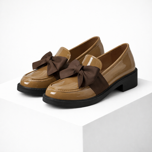 Women's khaki loafers close-up — versatile — Phoebe Bow Loafers for every occasion — Sonverdano