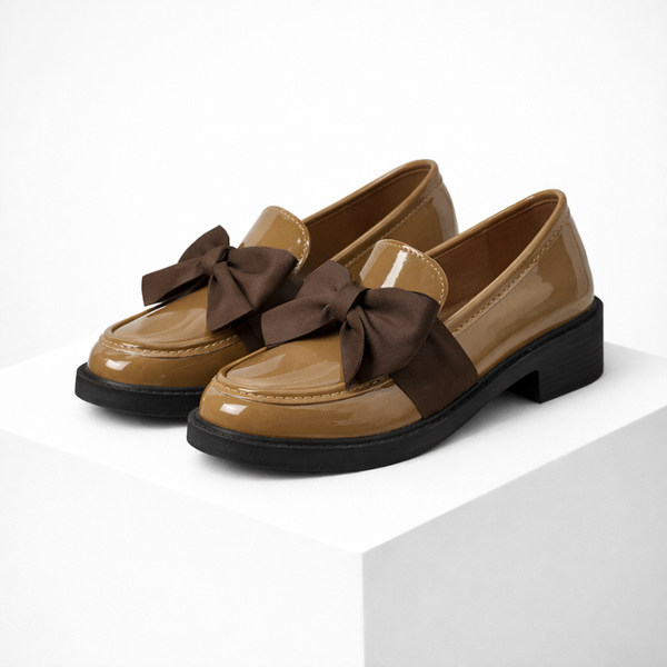 Women's khaki loafers close-up — versatile — Phoebe Bow Loafers for every occasion — Sonverdano