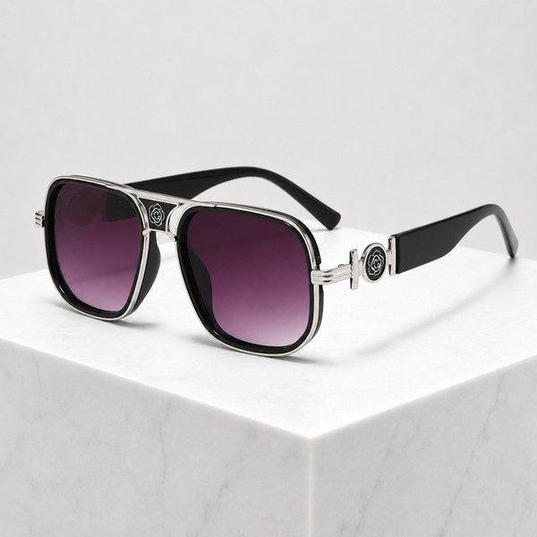 Women's purple floral sunglasses alternate angle — statement — Deidra Aviator Sunglasses — Sonverdano