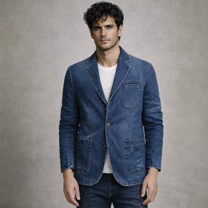 Men's denim denim blazer back view — smart casual — Mateo Denim Blazer — Sonverdano