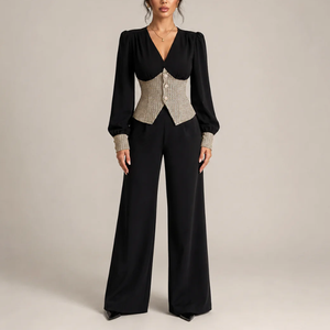 Women's tweed pants back view — versatile — Claudine 2 Piece Set for every occasion — Sonverdano