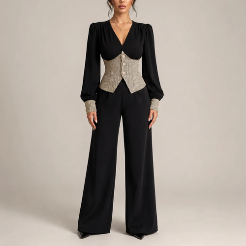 Women's tweed pants back view — versatile — Claudine 2 Piece Set for every occasion — Sonverdano
