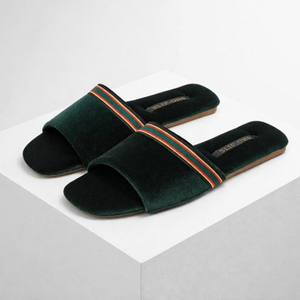 Women's green spin-ons open toe slippers — footwear