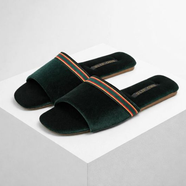 Women's green spin-ons open toe slippers — footwear
